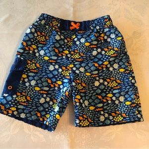 UVSkinz Boys Size 5 Blue Fish Swimming Trunks Baiting Shorts Mesh Lining Pocket